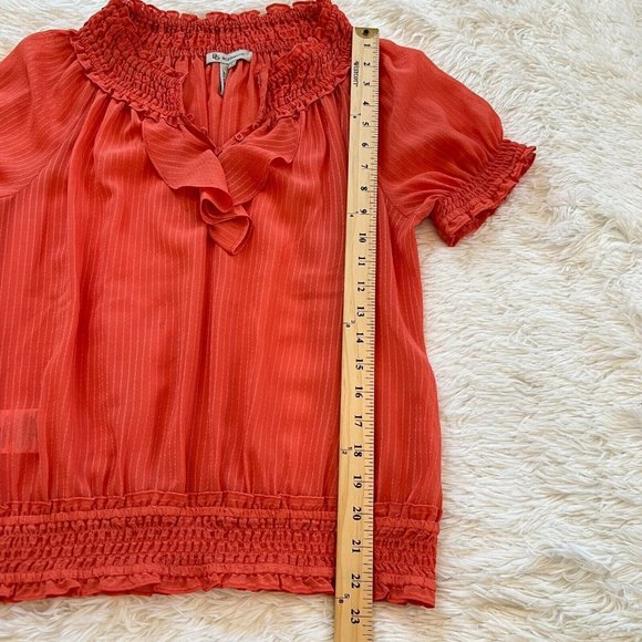 BCbgeneration Womens Top Small Orange Ruffle Neck Sheer Boho Beach Coastal 15183 - Picture 6 of 8